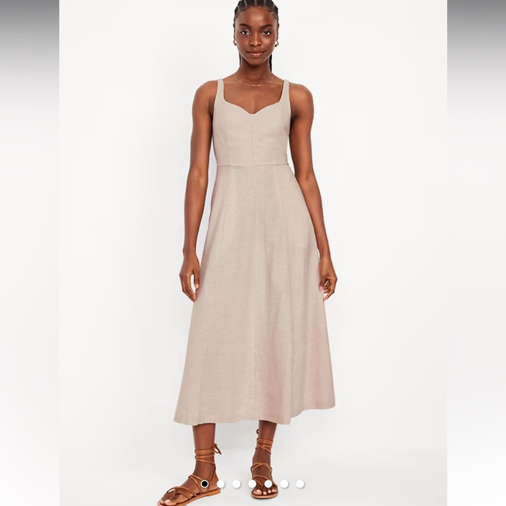 Old Navy Size Small Fit & Flare Sleeveless Linen Blend Beige Midi Dress